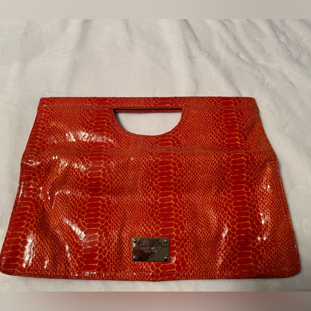 Nine West Orange Snakeskin Clutch